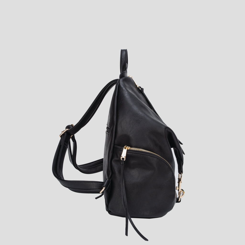 Vegan Leather Backpack With Zipper Pockets On Both Sides