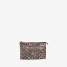 Genuine Leather Stylish Studded Zipper Clutch