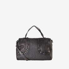 Genuine Leather Studded Front Decor Tote Handbag